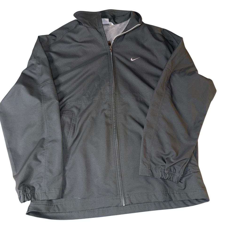 Nike Mens Gray Full Zip Athletic Jacket Lightweight Mesh Lined windbreaker large